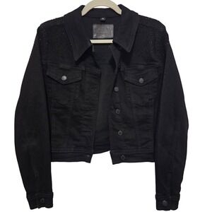 JUDY BLUE Black Denim Jacket Women Size S Rhinestone Studded‎ Embellished